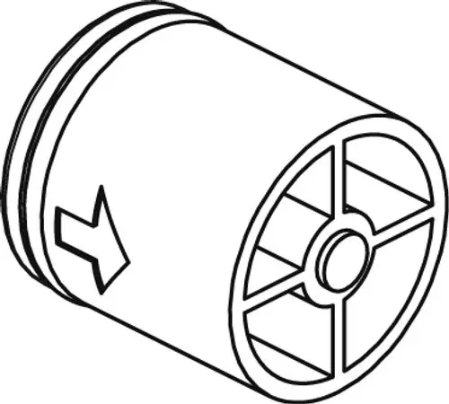 Einsatzteil von Ideal Standard, zylindrische Form mit einem Pfeildesign auf der Seite, möglicherweise zur Verwendung in hydraulischen Systemen.